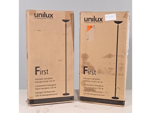 2x halogeen vloerlamp, unilux, first - afbeelding 1 van  7