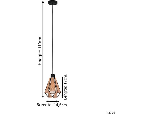 2x hanglamp - e27 - 17 cm eglo, adwickle, zwart/bruin - afbeelding 3 van  3