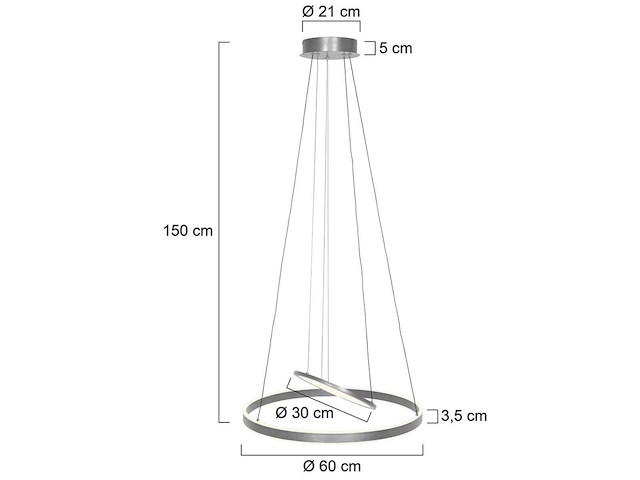 2x hanglamp 60cm met binnenplaat, steinhauer, ringlux 3514st, staal, 2026 - afbeelding 4 van  4