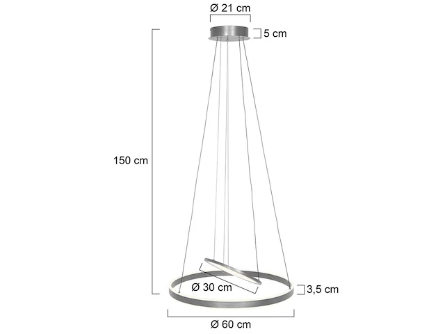 2x hanglamp 60cm met binnenplaat, steinhauer, ringlux 3514st, staal, 2026 - afbeelding 5 van  5