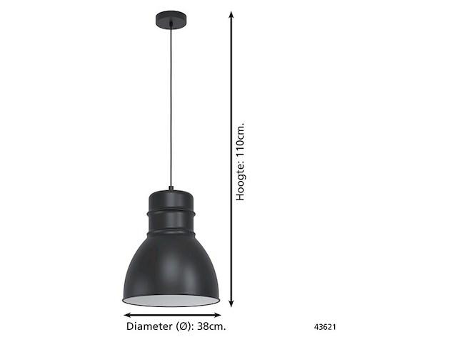 2x hanglamp e27 ø 38 cm eglo, ebury, zwart/wit - afbeelding 2 van  3