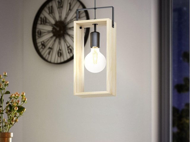 2x hanglampen eglo, famborough, zwart/hout - afbeelding 3 van  3