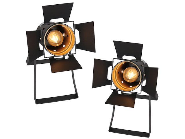 2x industriële tafellamp met e27 fitting, mexlite, carré 3380zw, zwart, 2026 - afbeelding 1 van  5