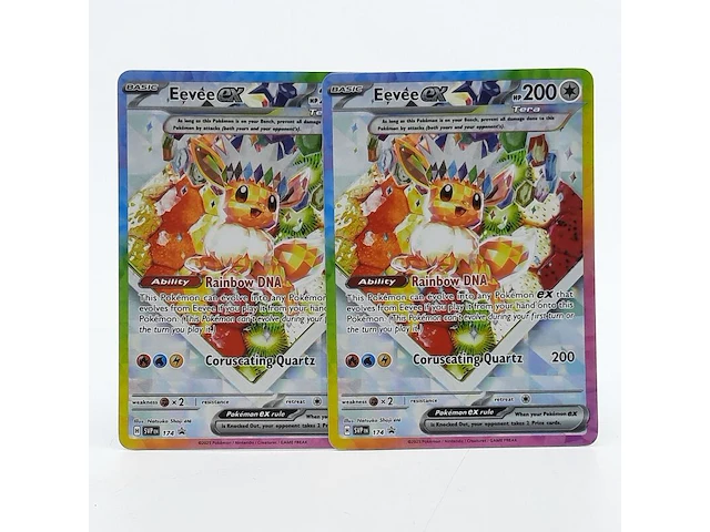 2x kaart, pokémon, eevee ex svp en 174 promo rainbow dna, 2025 - afbeelding 1 van  9