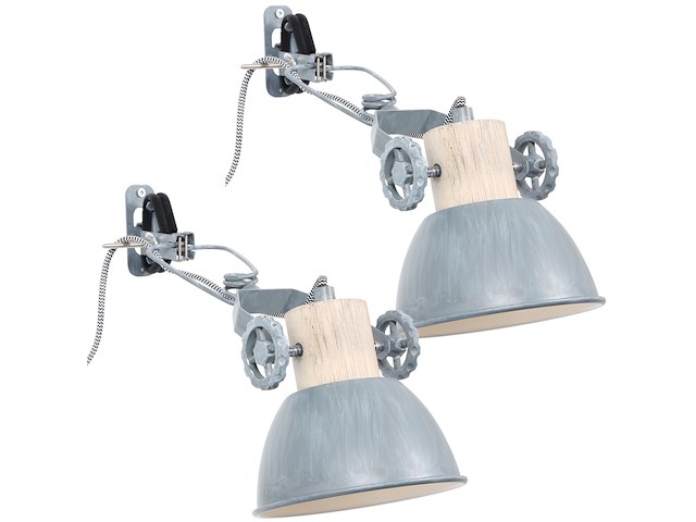 2x klemspot en wandlamp e27 fitting, mexlite, gearwood 2752gr, grijs, 2026 - afbeelding 1 van  5
