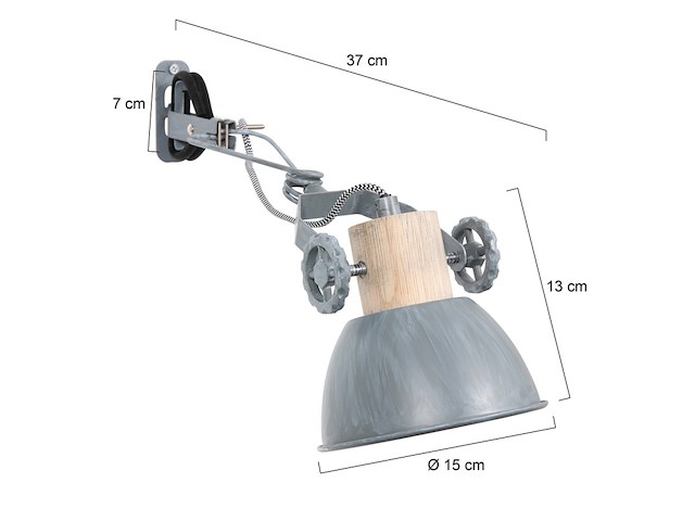 2x klemspot en wandlamp e27 fitting, mexlite, gearwood 2752gr, grijs, 2026 - afbeelding 2 van  5