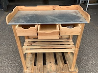 2x kruiwagens, 1x oppottafel, 1x vogelhuisje ed, licht bruin/bruin/zwart - afbeelding 6 van  8
