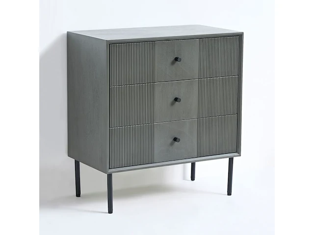2x ladekast met 3 laden – bijzettafel – 61 x 33 x 66 cm – hout - donkergrijs vidi, gravur - afbeelding 2 van  6