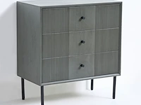 2x ladekast met 3 laden – bijzettafel – 61 x 33 x 66 cm – hout - donkergrijs vidi, gravur - afbeelding 2 van  6