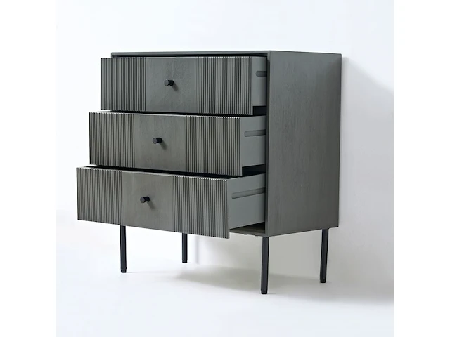 2x ladekast met 3 laden – bijzettafel – 61 x 33 x 66 cm – hout - donkergrijs vidi, gravur - afbeelding 3 van  6