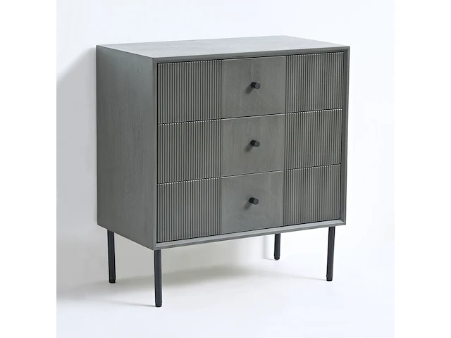 2x ladekast met 3 laden – bijzettafel – 61 x 33 x 66 cm – hout - donkergrijs vidi, gravur - afbeelding 2 van  6