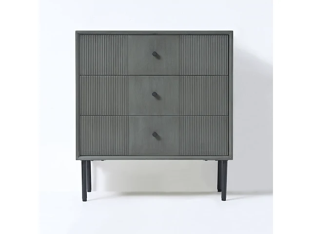 2x ladekast met 3 laden – bijzettafel – 61 x 33 x 66 cm – hout - donkergrijs vidi, gravur - afbeelding 1 van  6