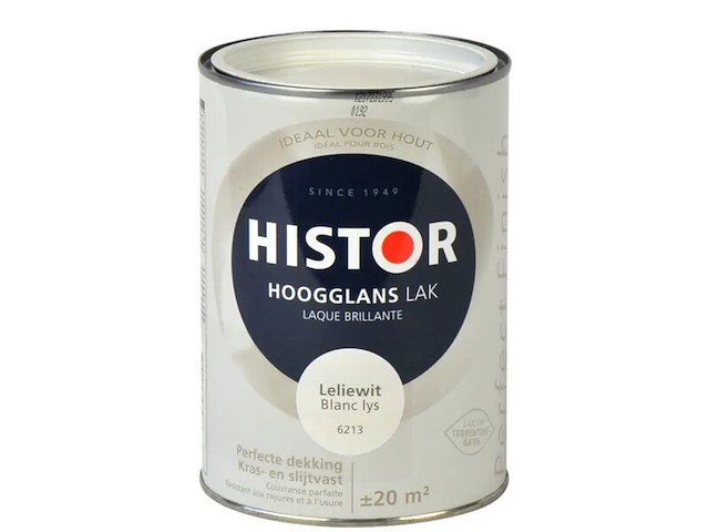 2x lak hoogglans 1,25 liter histor, perfect finish, leliewit - afbeelding 2 van  2