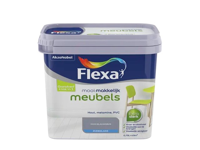 2x lak zijdeglans 750 ml flexa, mooi makkelijk meubels, blauwgrijs - afbeelding 2 van  2