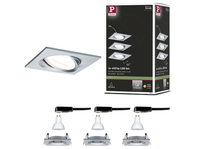 2x led-inbouwlamp 3-step-dim zwenkbaar hoekig paulmann, nova basisset, aluminium - afbeelding 1 van  3