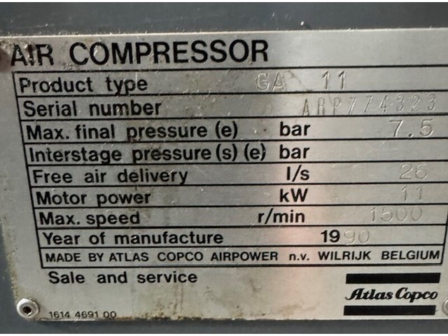 2x luchtcompressor atlas copco, ga 11, grijs, bouwjaar 1990 - afbeelding 8 van  10