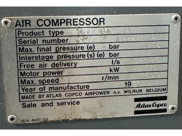 2x luchtcompressor atlas copco, ga 11, grijs, bouwjaar 1990 - afbeelding 10 van  10
