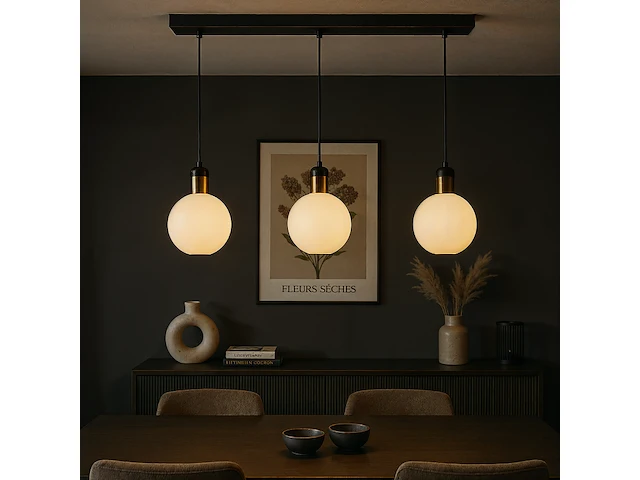 2x luxe grote hanglamp met 3 lampenkappen ø25 cm vidi, luca bella - afbeelding 1 van  2