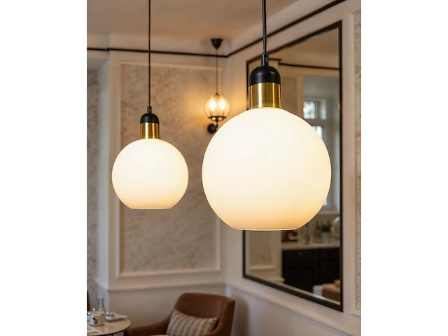 2x luxe grote hanglamp met 3 lampenkappen ø25 cm vidi, luca bella - afbeelding 2 van  2