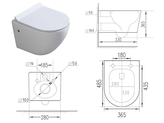 2x mawialux inbouw wandcloset met closetzitting glans wit - afbeelding 2 van  11