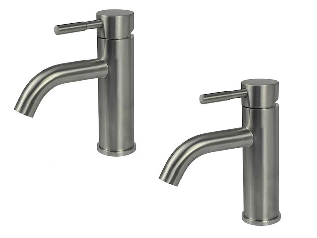 2x mawialux wastafelkraan - laag model - geborsteld rvs of koper (mat en glans) - afbeelding 1 van  17
