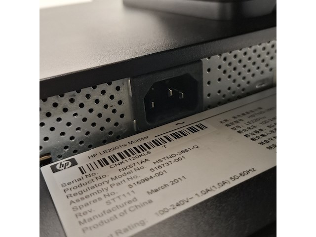 2x monitor, hp, le2201w, 2011 - afbeelding 14 van  14