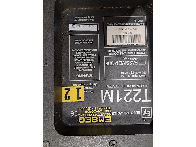 2x monitor/floor speaker, electrovoice, t221m, zwart - afbeelding 10 van  10