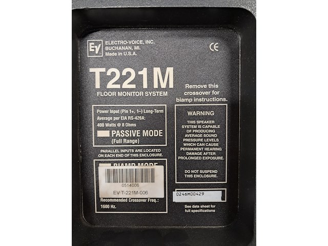 2x monitor/floor speaker, electrovoice, t221m, zwart - afbeelding 9 van  9