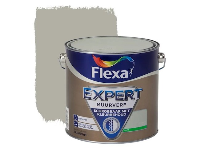 2x muurverf mat, flexa, expert, kiezelgroen, 2,5 liter - afbeelding 1 van  2