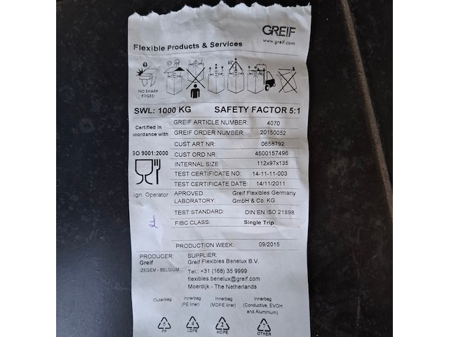 2x pallet a 100 stuk bigbag met boven en onderslurf greif, 4070 - afbeelding 4 van  4