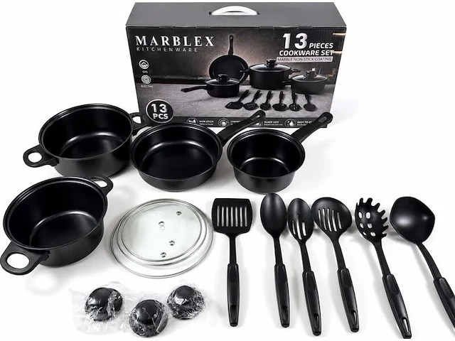 2x pannenset marblex, zwart - afbeelding 1 van  5