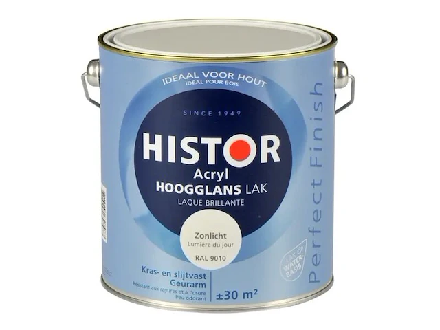 2x perfect finish lak acryl hoogglans 2,5 liter, histor, zonlicht (ral 9010) - afbeelding 1 van  2