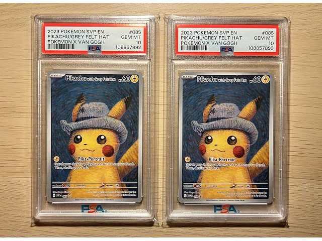 2x pikachu with grey felt hat 085 van gogh psa 10 - pokémon - afbeelding 1 van  24
