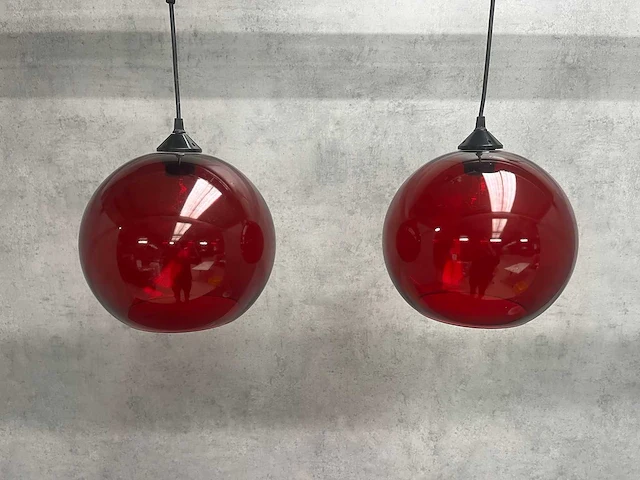 2x rode glazen hanglamp ø25 - afbeelding 2 van  5