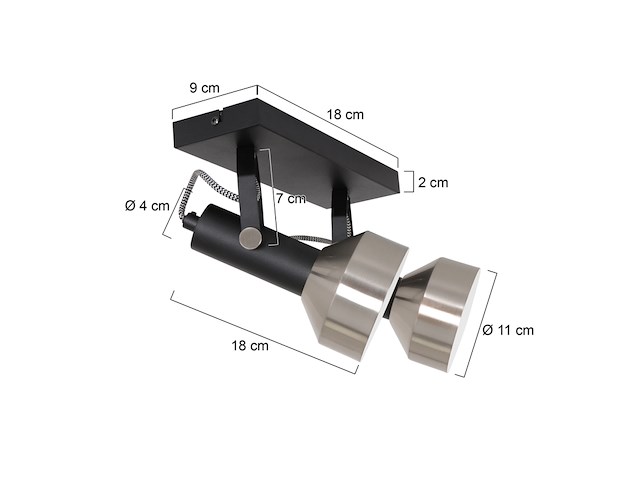 2x spot - plafondlamp acier mexlite, 3338zw, zwart staal, nieuw in doos - afbeelding 4 van  6