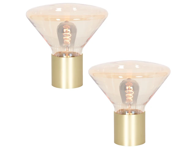 2x tafellamp – messing lamp met amber glas, steinhauer, ambiance 3401me, 2026 - afbeelding 1 van  5