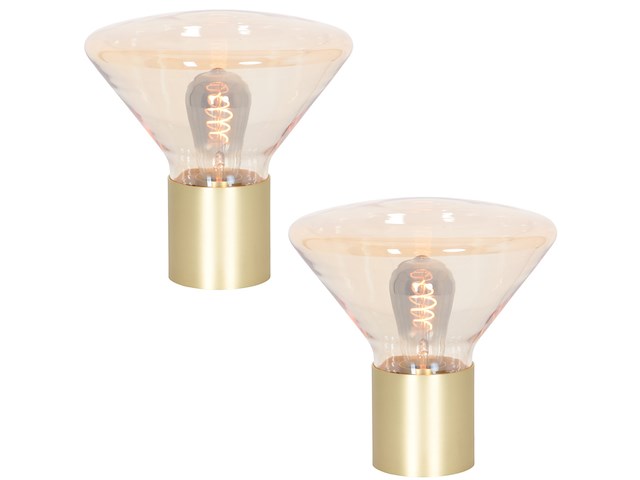 2x tafellamp – messing lamp met amber glas, steinhauer, delta 3401me, 2026 - afbeelding 1 van  5