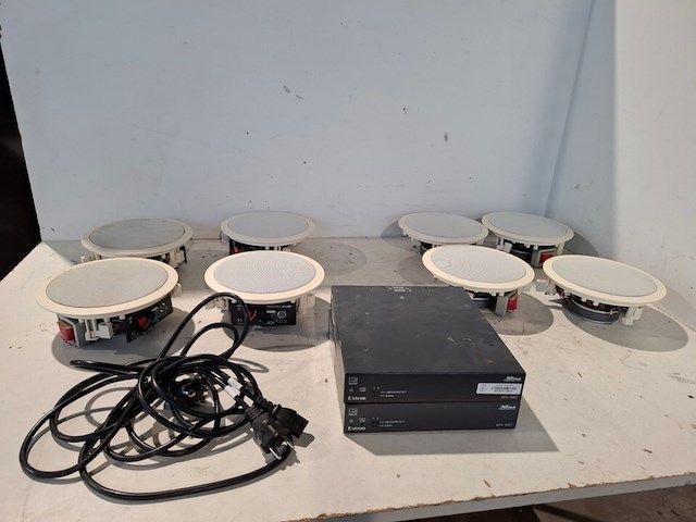 2x tweekanaals audio-eindversterkers, extron, xpa 1002, met 8x 2-weg coaxiale inbouwluidspreker, ecler ic6 - afbeelding 1 van  8