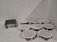 2x tweekanaals audio-eindversterkers, extron, xpa 1002, wit, met 8x 2-weg coaxiale inbouwluidspreker, ecler ic6 - afbeelding 1 van  5