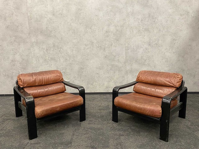 2x vintage lederen fauteuil 1960s - afbeelding 1 van  17