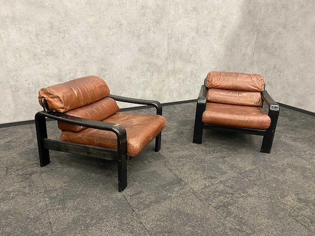 2x vintage lederen fauteuil 1960s - afbeelding 10 van  17