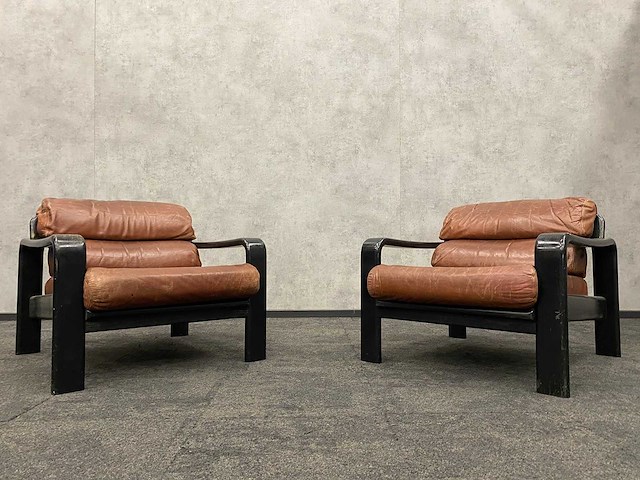 2x vintage lederen fauteuil 1960s - afbeelding 11 van  17