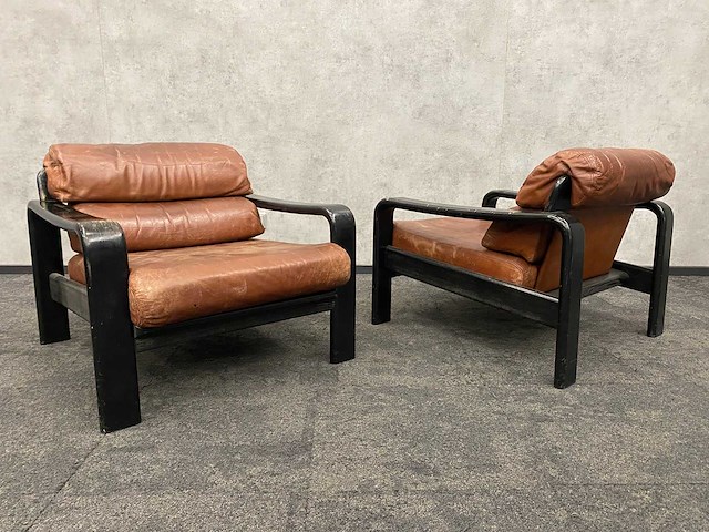 2x vintage lederen fauteuil 1960s - afbeelding 12 van  17
