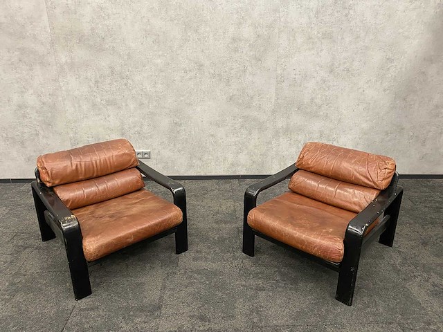 2x vintage lederen fauteuil 1960s - afbeelding 13 van  17