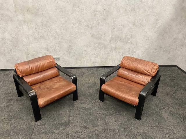 2x vintage lederen fauteuil 1960s - afbeelding 14 van  17