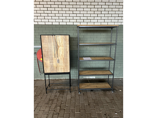 2x wandkast nairobi en shelf op wielen white label, dutchbone - afbeelding 1 van  4