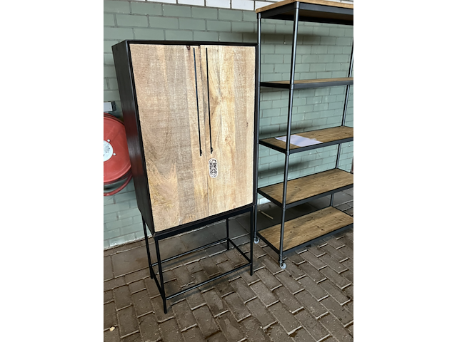 2x wandkast nairobi en shelf op wielen white label, dutchbone - afbeelding 2 van  4