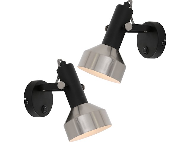 2x wandlamp acier mexlite, 3337zw, zwart staal, nieuw in doos - afbeelding 2 van  7