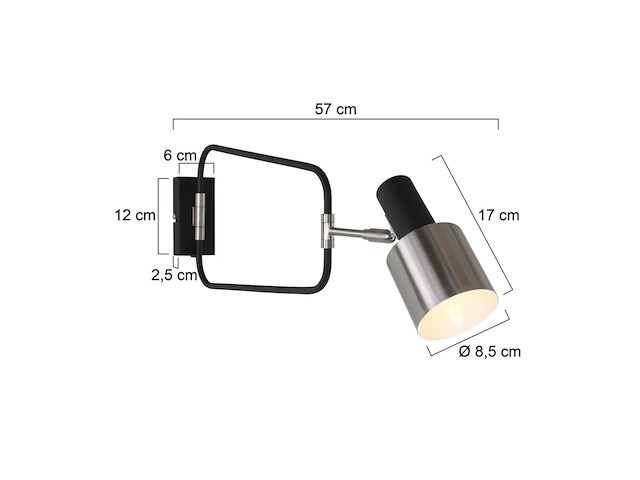2x wandlamp verstelbaar e27, anne light, fjorgard 1699zw, zwart staal, 2026 - afbeelding 2 van  5