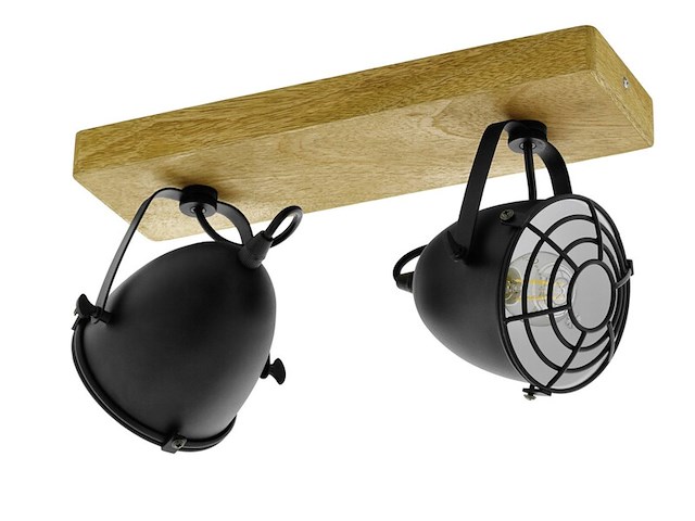 2x wand/plafondlamp - 2-lichts - hout eglo, gatebeck, zwart - afbeelding 1 van  3